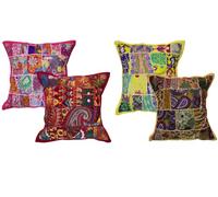 Marusthali Juego de 10 fundas de cojín bordadas indias de retazos, 40,6 x | Colorido diseño de retazos bordados con detalles textiles decorativos, ideal para sofás, camas, sillas y decoración del hogar