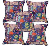 Marusthali Juego de 10 fundas de cojín bordadas indias de retazos, 40,6 x | Colorido diseño de retazos bordados con detalles textiles decorativos, ideal para sofás, camas, sillas y decoración del hogar