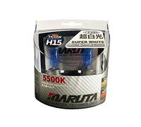 MARUTA Super White H15 55/15W - Bombilla halógena para luz de carretera y luz diurna, 5500 K, efecto xenón de larga duración, cristal de cuarzo de xenón, con certificado ECE