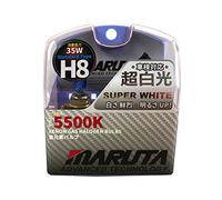 MARUTA Super WHITE H8 - Bombilla halógena (12 V, 35 W, para faros, antiniebla y luz diurna, efecto xenón de 5500 K, bombilla de gas de xenón de larga duración con cristal de cuarzo de alta calidad y aprobación de carretera (certificado CE)