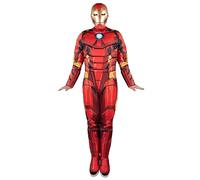 MARVEL Adult Iron Man Costume - Padded Jumpsuit and 3D Plastic Mask, Red, M
