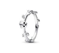Marvel Anillo con diseño de Baby Groot en plata de ley con circonitas cúbicas transparentes y esmalte negro, talla 54