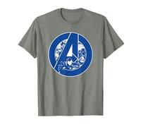 Marvel Avengers Assemble A-Logo Team Blue Camiseta, Hombre, Verde Militar Jaspeado, S