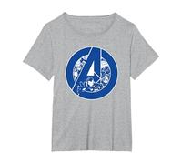 Marvel Avengers Assemble A-Logo Team Blue Camiseta, Mujer Tallas Grandes, Gris Jaspeado, 2XL Grande