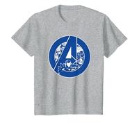Marvel Avengers Assemble A-Logo Team Blue Camiseta, Niños, Gris Jaspeado, 12 años
