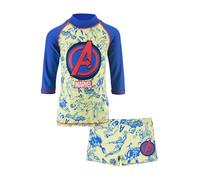 Marvel Avengers Bañador para Niños, Traje de Baño Proteccion UV Conjunto de 2 Piezas Natación, Camiseta y Shorts de Baño, Tallas 4 a 10 Años (FR/ES, Edad, 6 años, Regular, Amarillo)