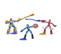 Marvel Avengers Bend and Flex, Pack 3 Figuras Flexibles con Iron Man, Capitán América y Thanos, Incluye 9 Accesorios