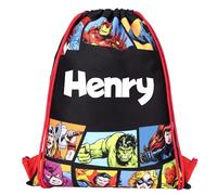 Marvel Avengers - Bolsa con cordón, kit de polietileno para niños y niñas, bolsa de natación escolar, regalo personalizado para niños (negro), Black, M, Caricatura