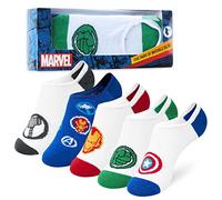 Marvel Avengers Calcetines Tobilleros para Niño, Pack de 5 Pares Calcetines Invisibles Divertidos, Regalos para Niños (Blanco/Multi, 35-40)