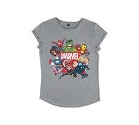 Marvel Avengers Classic-Camiseta Larga para Mujer (Grupo Retro, Manga Corta), Gris, S