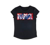 Marvel Avengers Classic - Cap Women's Rolled Sleeve T-Shirt, Camiseta Mujer, Negro, XL