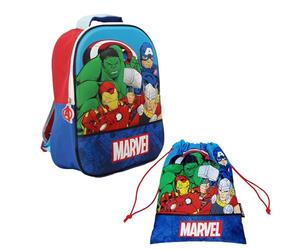 Marvel Avengers Mochila y Bolsa de Gimnasio, Diseño Captain America Hulk Iron Man Thor Mochila Escolar Infantil, Mochila de Viaje, Regalo Niños