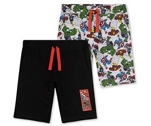 Marvel Avengers Pantalones Cortos Niño Verano, Pack de 2 Bermudas Niño 100% Algodón con Diseño Superheroes, Ropa de Casa, Regalos Frikis (7-8 Años, Negro/Multi)