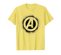 Marvel Avengers Stencil Logo Black Camiseta, Hombre, Limón, S