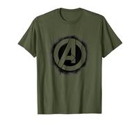 Marvel Avengers Stencil Logo Black Camiseta, Hombre, Verde Oliva, S