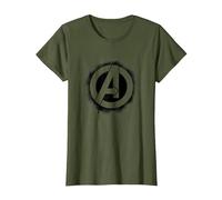 Marvel Avengers Stencil Logo Black Camiseta, Mujer, Verde Oliva, S