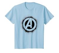 Marvel Avengers Stencil Logo Black Camiseta, Niños, Azul Bebé, 12 años