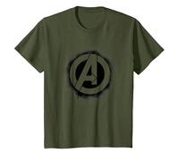 Marvel Avengers Stencil Logo Black Camiseta, Niños, Verde Oliva, 10 años