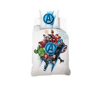 Marvel Avengers Team - Funda nórdica de 140 x 200 cm y 1 funda de almohada de 63 x 63 cm, 100% algodón, color blanco