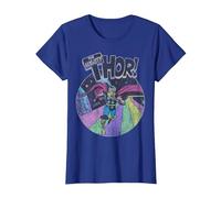 Marvel Avengers The Mighty Thor Distressed Retro Portrait Camiseta, Mujer, Azul Real, L