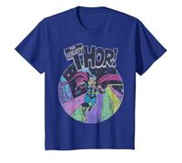 Marvel Avengers The Mighty Thor Distressed Retro Portrait Camiseta, Niños, Azul Real, 4 años