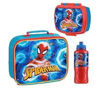 Marvel Bolsa Termica Porta Alimentos Infantil Set 3 Pzs Loncheras para Niños, Sandwichera Fiambrera, Botella de Agua, Merienda Bocadillos Cole Accesorios Spiderman Avengers (Azul Spiderman)