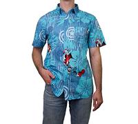 Marvel Button Down Shirt Camisa Abotonada, Azul/Aqua Cap Island, S para Hombre