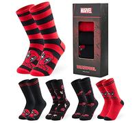 Marvel Calcetines Hombre Divertidos Talla 40-45 Pack Regalo 5 Pares Calcetines Superheroes Hombre Spiderman Avengers Regalos Frikis para Hombres (Negro/Rojo, 40/45 EU)