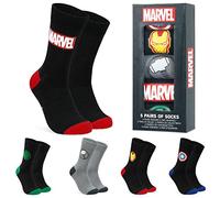 Marvel Calcetines Hombre Divertidos Talla 40-45 Pack Regalo 5 Pares Calcetines Superheroes Hombre Spiderman Avengers Regalos Frikis para Hombres (Negro/Gris, 40/45 EU)