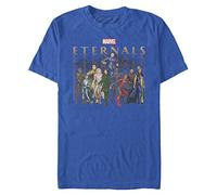 Marvel Camiseta de Manga Corta Unisex The Eternals Group Repeating Organic, Azul Claro, M