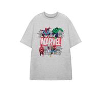 Marvel Camiseta Gris de Manga Corta para Hombres | Camiseta con Logo de Superhéroe Estilo Cómic | Ropa Clásica de Marvel Comics | Mercancía Retro Vintage de Películas