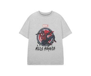 Marvel Camiseta Gris Miles Morales para niño | Camiseta de Manga Corta con gráfico niños | Millas Saltando Spiderman Diseño Gráfico | Ropa de mercancía de superhéroe con Licencia Oficial