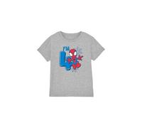 Marvel Spiderman Cute Spidey Birthday 4 Unisex Kids T Shirt Camiseta, Gris, 5-6 años para Niños