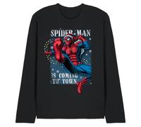 Marvel Camiseta Unisex de Manga Larga Unisex de Marvel Spiderman is Coming to Town, Color Negro, Negro, S