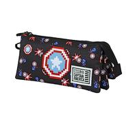 Marvel Capitán América Captain Pixel-Estuche Portatodo Triple ECO, Negro, 23 x 11 cm