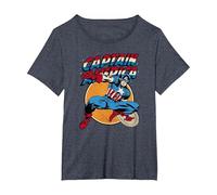 Marvel Captain America Avengers Shield Camiseta, Mujer Tallas Grandes, Azul Jaspeado, 1XL Grande