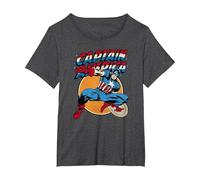 Marvel Captain America Avengers Shield Camiseta, Mujer Tallas Grandes, Jaspeado Oscuro, 6XL Grande