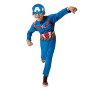MARVEL CAPTAIN America Traje de valor juvenil oficial: mono de tela de cuerpo completo con diseo impreso de alta resolucin y media mscara de plst