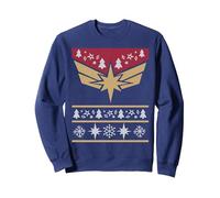 Marvel Captain Marvel Carol Danvers Holiday Sweater Sudadera, Unisex para Adultos, Azul Marino, L