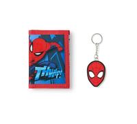 Marvel Cartera con gancho y bucle para niño Spiderman | Cartera Tríptico Roja con Spiderman 'THWIP!' Impresión gráfica para niños | Tarjetero y efectivo para niños con llavero con máscara de Spiderman