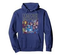 Marvel Classic Avengers Group Panel Sudadera con Capucha, Unisex para Adultos, Azul Marino, M