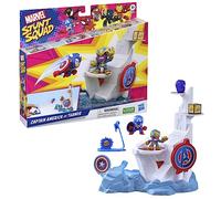 Marvel Hasbro Stunt Squad Set de Juego Tower Smash con Capitán América vs. Thanos Figuras de Acción de 3,5 cm