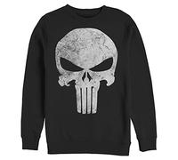 Marvel Classic Punisher Distresskull Mens Pullover Crew Fleece, Black