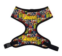 Marvel Comics - Arnés para mascotas, collar de perro, hebilla de plástico, bloques de bloques de ladrillos de Marvel y bloques de cómics retro, color negro y amarillo