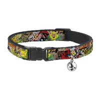 Marvel Comics Breakaway - Collar de Gato con Campana, Clip de plástico, fácil de Ajustar, Thor Loki Poses Retro cómics Apilados, 8.5 a 12 Pulgadas, 0.5 Pulgadas de Ancho