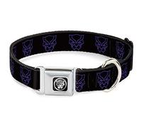 Marvel Comics - Collar para Mascotas, Collar de Perro, Hebilla de cinturón de Seguridad de Metal, diseño de Icono de los Vengadores de Black Panther Avengers, Negro y Morado, 11 a 16.5 Pulgadas de