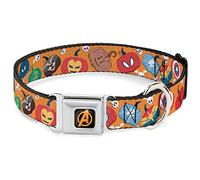 Marvel Comics - Collar para mascotas, collar de perro, hebilla de cinturón de seguridad de metal, los Vengadores de Marvel, Halloween, Jack O Lantern, iconos de calabaza, naranja, 9.5 a 13 pulgadas
