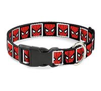 Marvel Comics - Collar para Mascotas, Collar de Perro, Hebilla de plástico, Cara de Hombre araña, Bloques Blancos y Negros, 9.5 a 14.5 Pulgadas, 0.5 Pulgadas de Ancho
