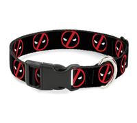 Marvel Comics - Collar para mascotas, collar de perro, hebilla de plástico, logotipo de Deadpool negro, rojo y blanco, 8.5 a 12 pulgadas, 0.5 pulgadas de ancho