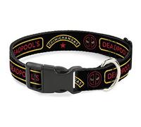 Marvel Comics - Collar para Mascotas, Collar de Perro, Hebilla de plástico, Logotipo de Estrella de Chimichangas de Deadpools, Color Negro, Amarillo y Rojo, 9.5 a 13 Pulgadas, 1.0 Pulgadas de Ancho